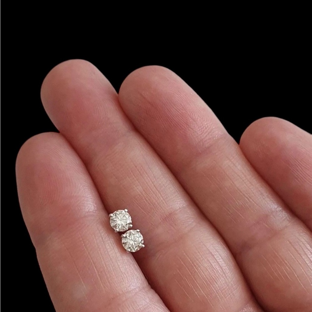 1.00 CT Certified Round VVS1/D Moissanite Solitaire Stud Earrings 14K White Gold